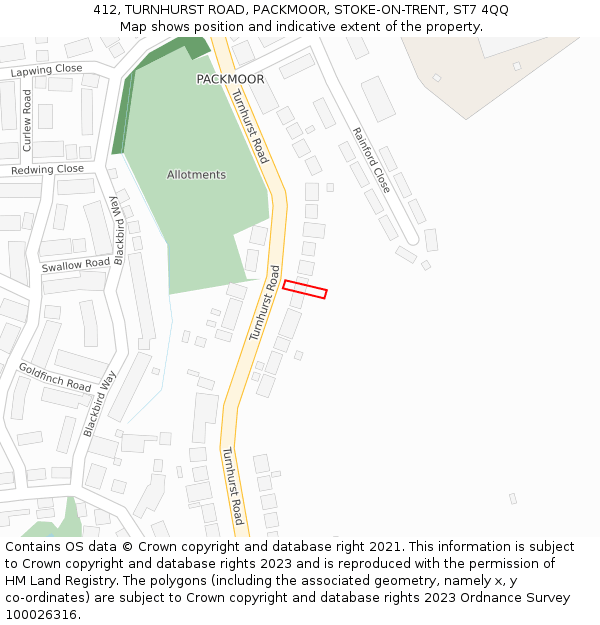 412, TURNHURST ROAD, PACKMOOR, STOKE-ON-TRENT, ST7 4QQ: Location map and indicative extent of plot