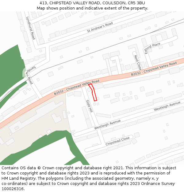 413, CHIPSTEAD VALLEY ROAD, COULSDON, CR5 3BU: Location map and indicative extent of plot