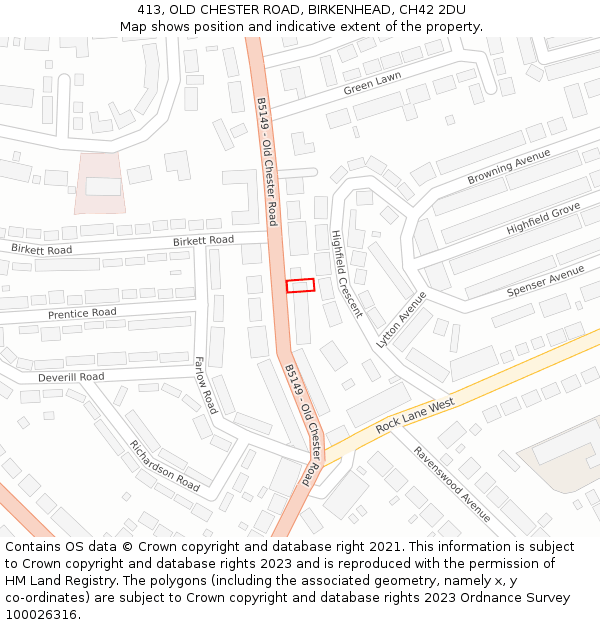 413, OLD CHESTER ROAD, BIRKENHEAD, CH42 2DU: Location map and indicative extent of plot