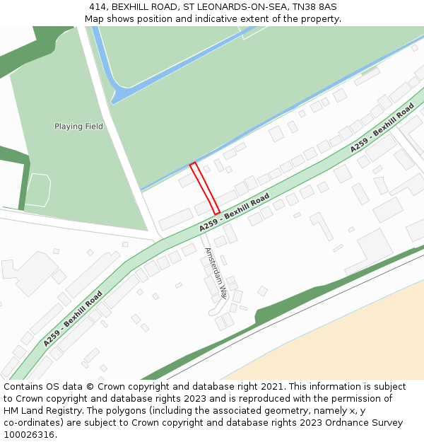414, BEXHILL ROAD, ST LEONARDS-ON-SEA, TN38 8AS: Location map and indicative extent of plot