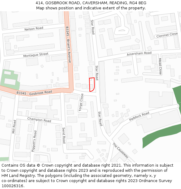 414, GOSBROOK ROAD, CAVERSHAM, READING, RG4 8EG: Location map and indicative extent of plot