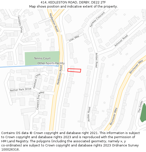 414, KEDLESTON ROAD, DERBY, DE22 2TF: Location map and indicative extent of plot