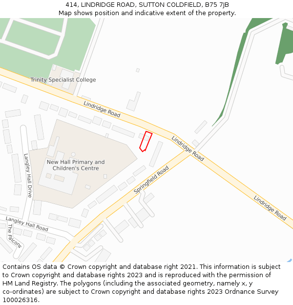 414, LINDRIDGE ROAD, SUTTON COLDFIELD, B75 7JB: Location map and indicative extent of plot
