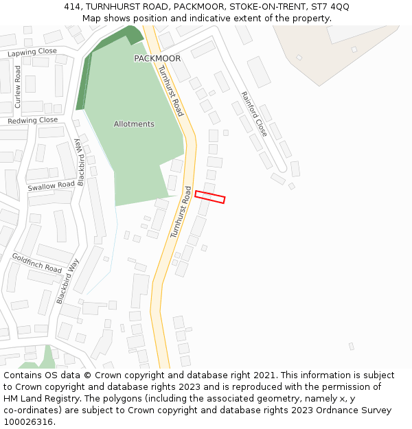 414, TURNHURST ROAD, PACKMOOR, STOKE-ON-TRENT, ST7 4QQ: Location map and indicative extent of plot
