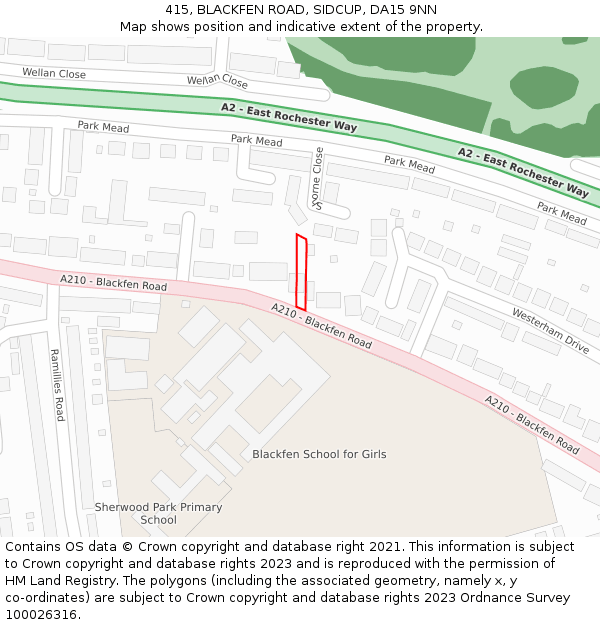 415, BLACKFEN ROAD, SIDCUP, DA15 9NN: Location map and indicative extent of plot