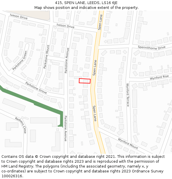 415, SPEN LANE, LEEDS, LS16 6JE: Location map and indicative extent of plot