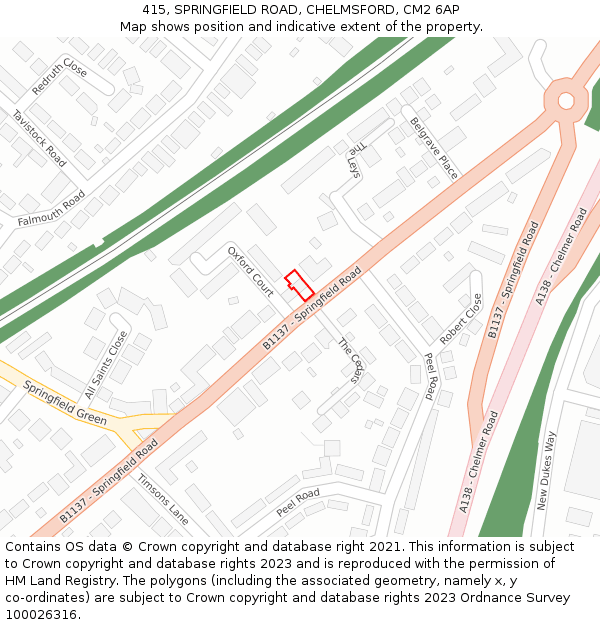 415, SPRINGFIELD ROAD, CHELMSFORD, CM2 6AP: Location map and indicative extent of plot