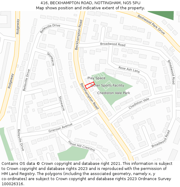 416, BECKHAMPTON ROAD, NOTTINGHAM, NG5 5PU: Location map and indicative extent of plot