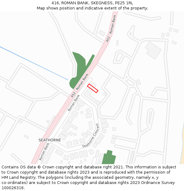 416, ROMAN BANK, SKEGNESS, PE25 1RL: Location map and indicative extent of plot