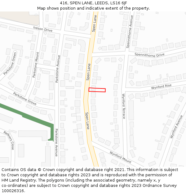 416, SPEN LANE, LEEDS, LS16 6JF: Location map and indicative extent of plot