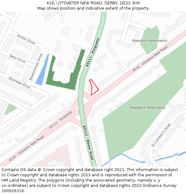 416, UTTOXETER NEW ROAD, DERBY, DE22 3HX: Location map and indicative extent of plot