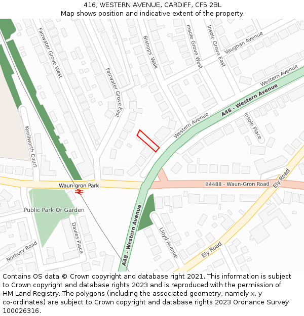 416, WESTERN AVENUE, CARDIFF, CF5 2BL: Location map and indicative extent of plot
