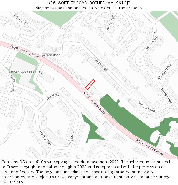 416, WORTLEY ROAD, ROTHERHAM, S61 1JP: Location map and indicative extent of plot