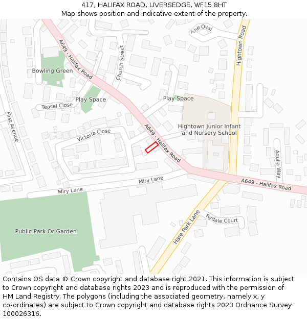 417, HALIFAX ROAD, LIVERSEDGE, WF15 8HT: Location map and indicative extent of plot