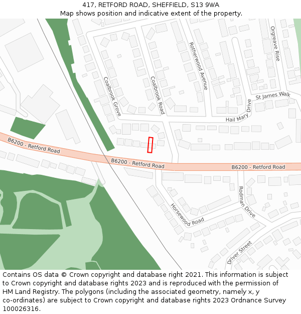 417, RETFORD ROAD, SHEFFIELD, S13 9WA: Location map and indicative extent of plot