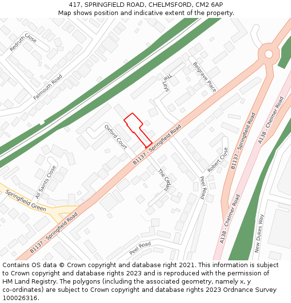 417, SPRINGFIELD ROAD, CHELMSFORD, CM2 6AP: Location map and indicative extent of plot