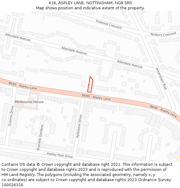 418, ASPLEY LANE, NOTTINGHAM, NG8 5RS: Location map and indicative extent of plot