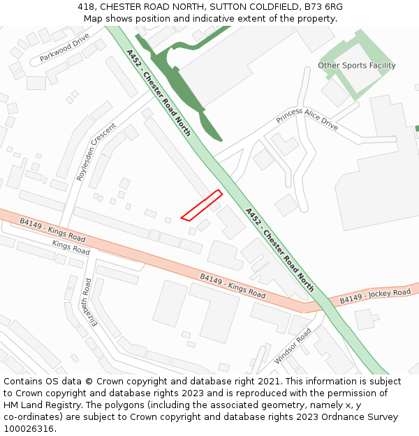 418, CHESTER ROAD NORTH, SUTTON COLDFIELD, B73 6RG: Location map and indicative extent of plot