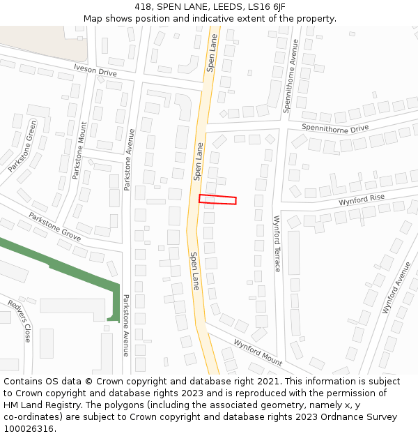 418, SPEN LANE, LEEDS, LS16 6JF: Location map and indicative extent of plot