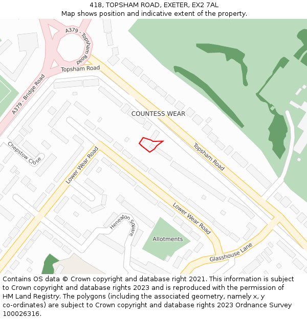 418, TOPSHAM ROAD, EXETER, EX2 7AL: Location map and indicative extent of plot