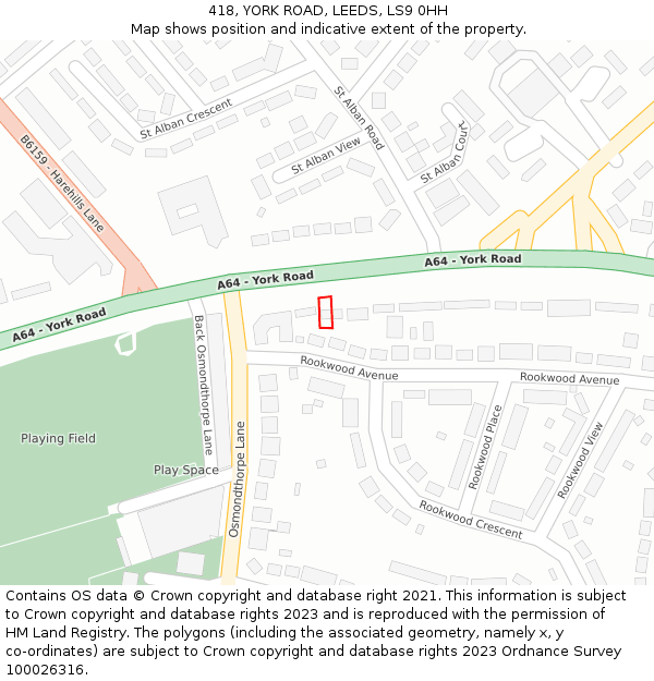 418, YORK ROAD, LEEDS, LS9 0HH: Location map and indicative extent of plot