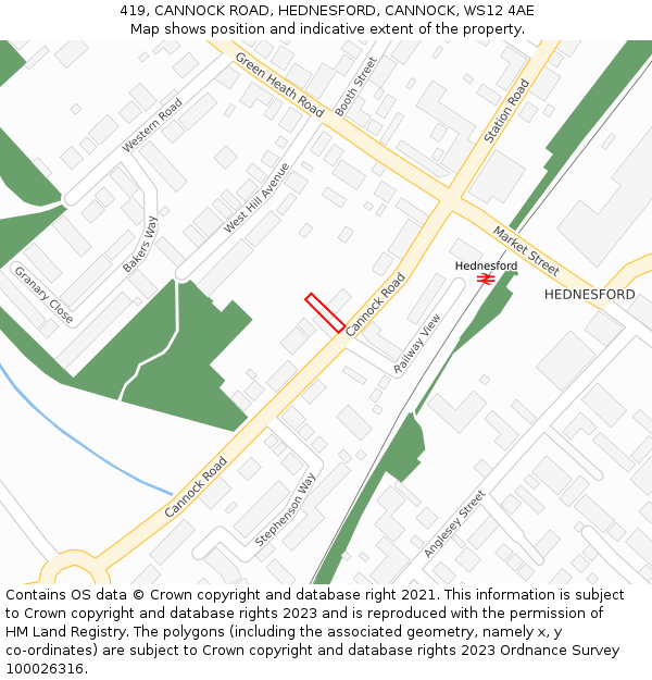 419, CANNOCK ROAD, HEDNESFORD, CANNOCK, WS12 4AE: Location map and indicative extent of plot