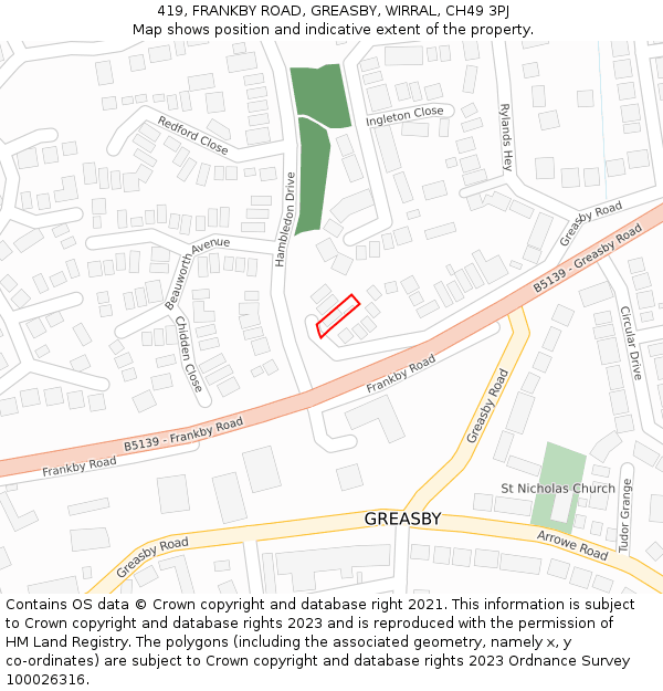 419, FRANKBY ROAD, GREASBY, WIRRAL, CH49 3PJ: Location map and indicative extent of plot