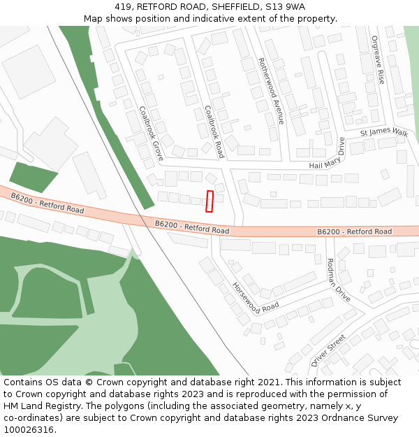 419, RETFORD ROAD, SHEFFIELD, S13 9WA: Location map and indicative extent of plot