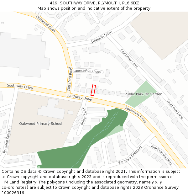 419, SOUTHWAY DRIVE, PLYMOUTH, PL6 6BZ: Location map and indicative extent of plot
