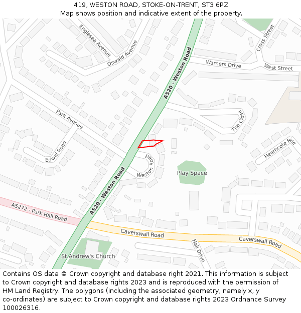 419, WESTON ROAD, STOKE-ON-TRENT, ST3 6PZ: Location map and indicative extent of plot