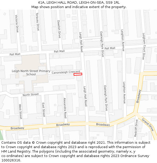 41A, LEIGH HALL ROAD, LEIGH-ON-SEA, SS9 1RL: Location map and indicative extent of plot