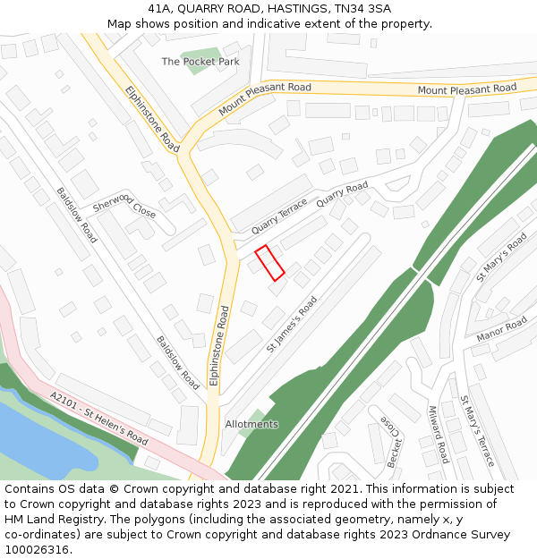 41A, QUARRY ROAD, HASTINGS, TN34 3SA: Location map and indicative extent of plot