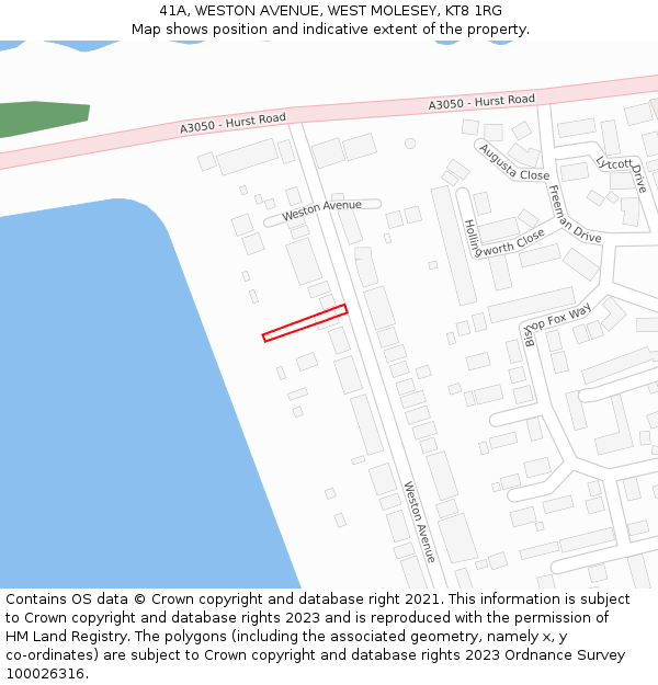 41A, WESTON AVENUE, WEST MOLESEY, KT8 1RG: Location map and indicative extent of plot
