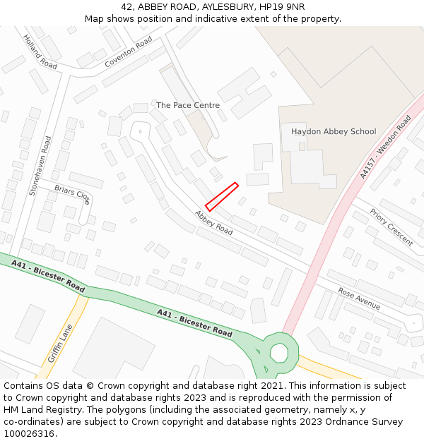42, ABBEY ROAD, AYLESBURY, HP19 9NR: Location map and indicative extent of plot