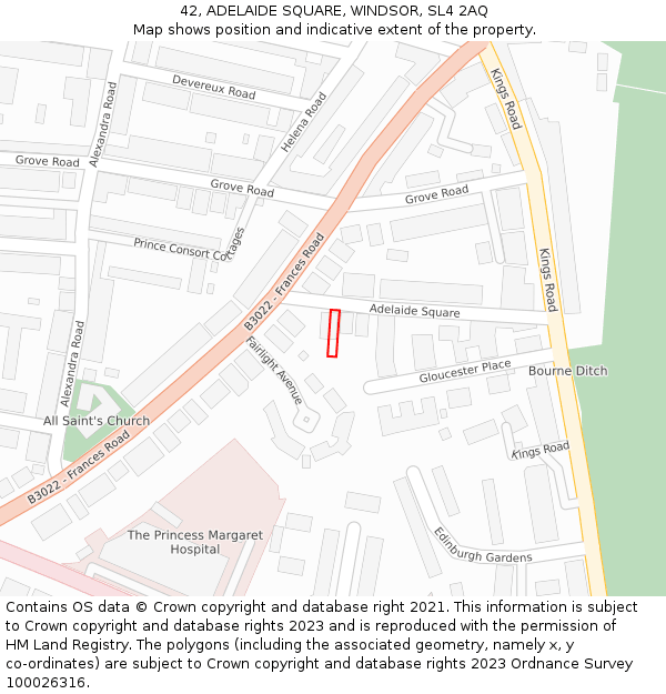42, ADELAIDE SQUARE, WINDSOR, SL4 2AQ: Location map and indicative extent of plot