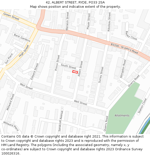 42, ALBERT STREET, RYDE, PO33 2SA: Location map and indicative extent of plot
