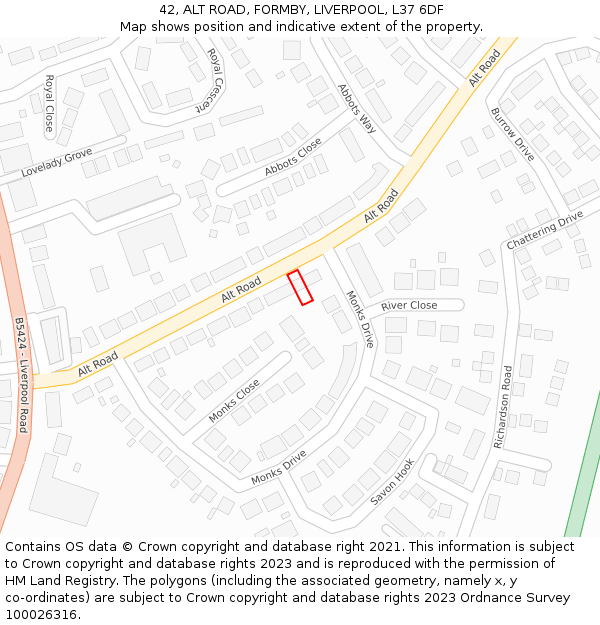 42, ALT ROAD, FORMBY, LIVERPOOL, L37 6DF: Location map and indicative extent of plot