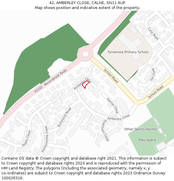 42, AMBERLEY CLOSE, CALNE, SN11 9UP: Location map and indicative extent of plot