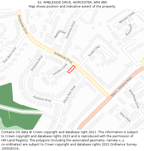 42, AMBLESIDE DRIVE, WORCESTER, WR4 9BX: Location map and indicative extent of plot