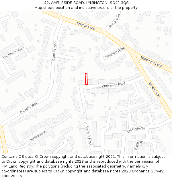 42, AMBLESIDE ROAD, LYMINGTON, SO41 3QS: Location map and indicative extent of plot