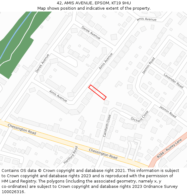 42, AMIS AVENUE, EPSOM, KT19 9HU: Location map and indicative extent of plot