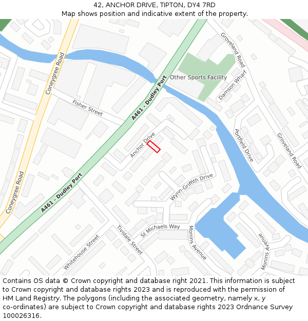42, ANCHOR DRIVE, TIPTON, DY4 7RD: Location map and indicative extent of plot