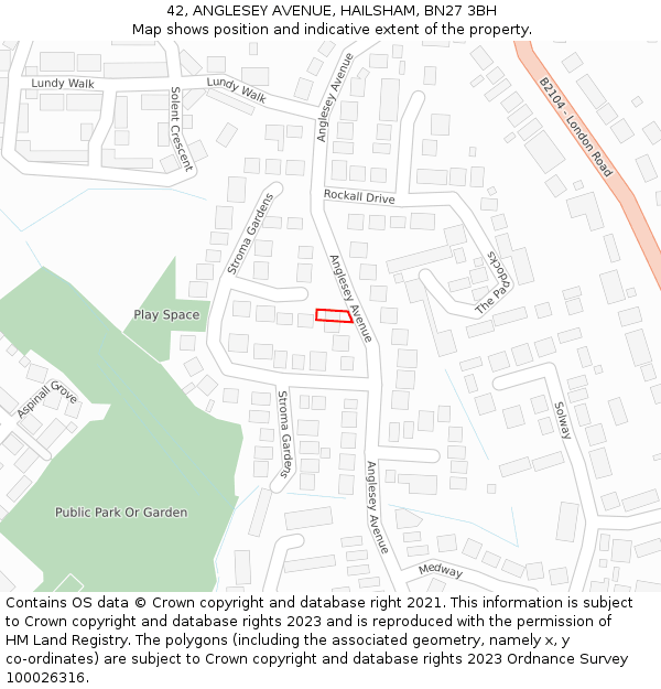 42, ANGLESEY AVENUE, HAILSHAM, BN27 3BH: Location map and indicative extent of plot