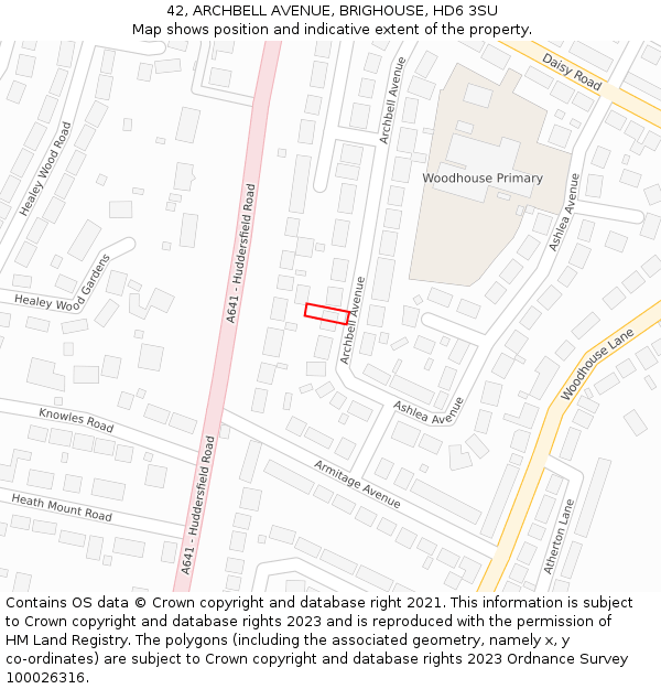 42, ARCHBELL AVENUE, BRIGHOUSE, HD6 3SU: Location map and indicative extent of plot