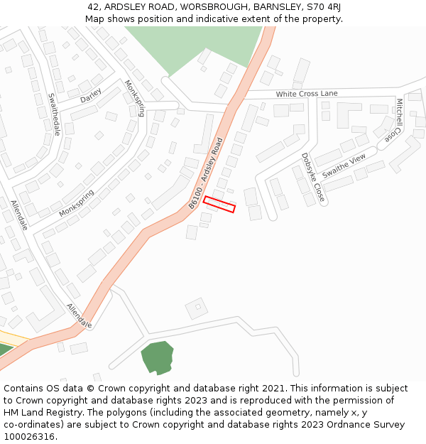 42, ARDSLEY ROAD, WORSBROUGH, BARNSLEY, S70 4RJ: Location map and indicative extent of plot