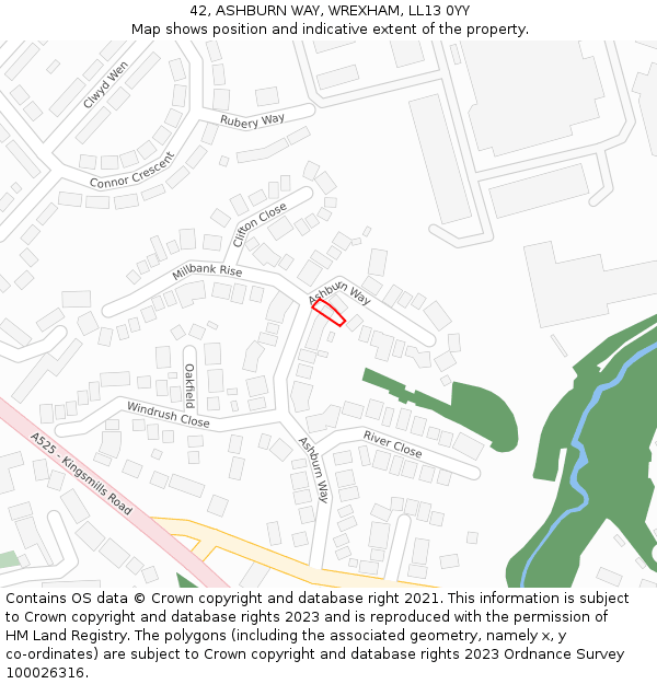 42, ASHBURN WAY, WREXHAM, LL13 0YY: Location map and indicative extent of plot