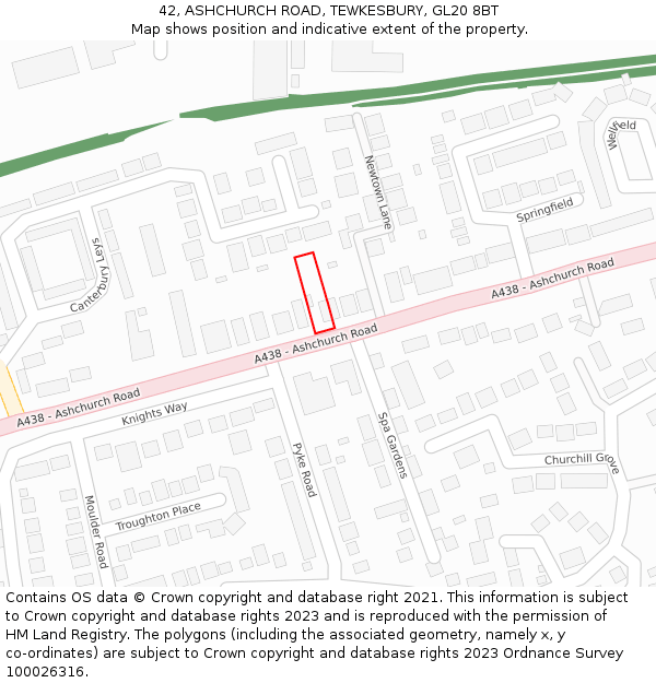 42, ASHCHURCH ROAD, TEWKESBURY, GL20 8BT: Location map and indicative extent of plot