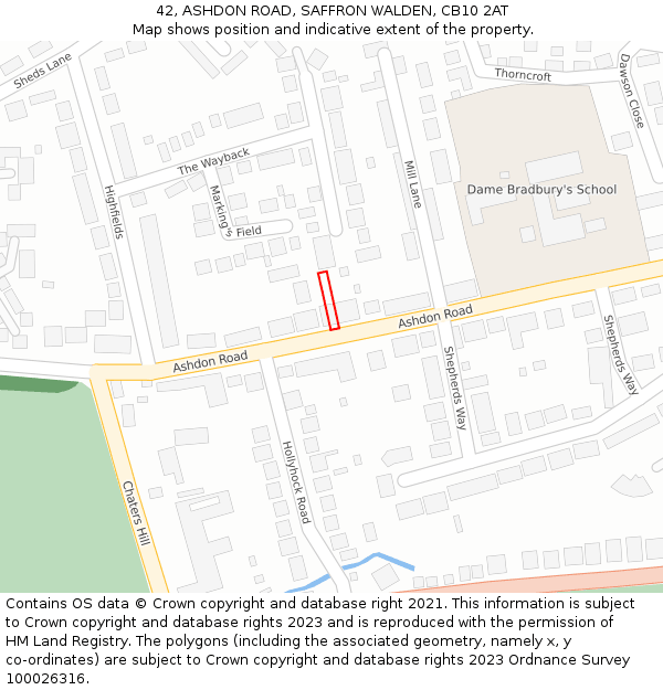 42, ASHDON ROAD, SAFFRON WALDEN, CB10 2AT: Location map and indicative extent of plot