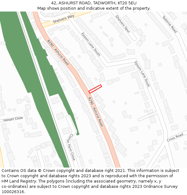 42, ASHURST ROAD, TADWORTH, KT20 5EU: Location map and indicative extent of plot