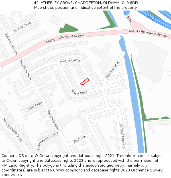 42, ATHERLEY GROVE, CHADDERTON, OLDHAM, OL9 8DD: Location map and indicative extent of plot